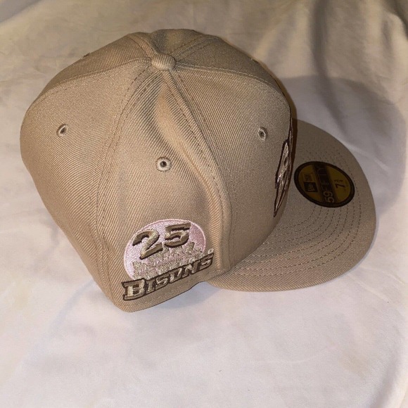 New Era Buffalo Bisons 59Fifty Fitted Hat Size 7 3/4 Tan/Camel Pink Underbrim - Picture 3 of 10